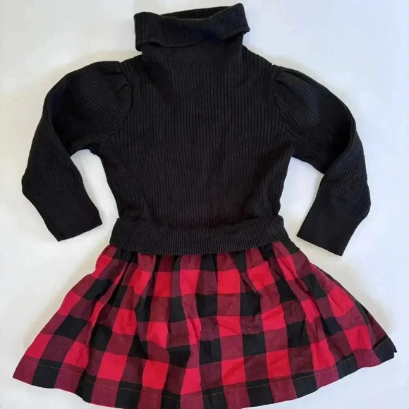 Gap Kids Mixed Media Ribbed Turtleneck And Buffalo Plaid Dress - Picture 2 of 6